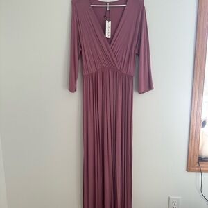 Mother Bee Maternity Long Sleeve Plum Dress